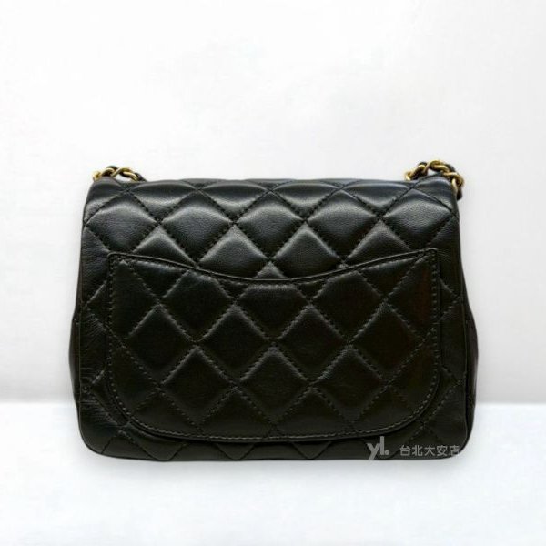 A13116-CHANEL 黑色羊皮金球方胖子口蓋包AS1786-3