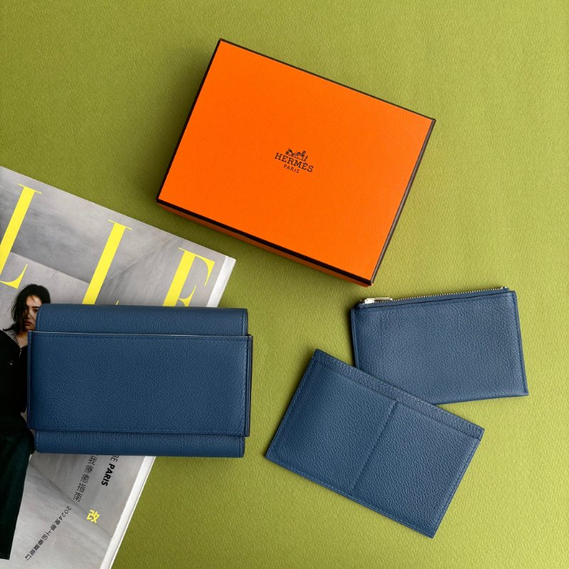 ::Hermès:: Passant Compact Wallet 霧藍色功能卡包 鈔票零錢包 短夾-0