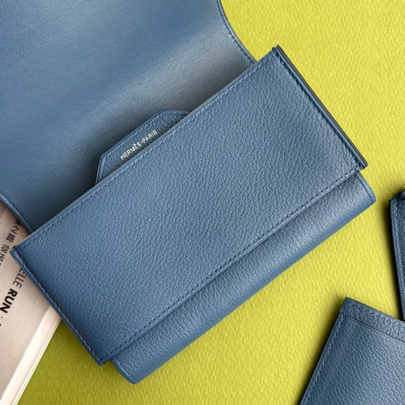 ::Hermès:: Passant Compact Wallet 霧藍色功能卡包 鈔票零錢包 短夾-13
