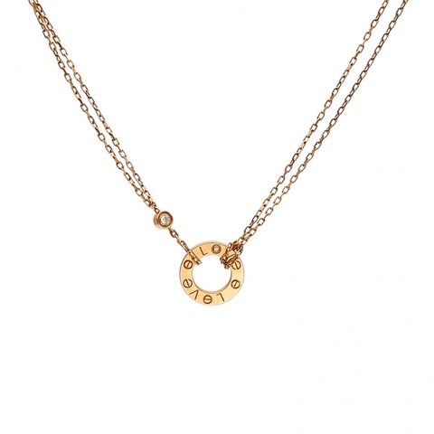 CARTIER LOVE18K金小餅鑲嵌2顆鑽石項鏈18K玫瑰金/鑽石