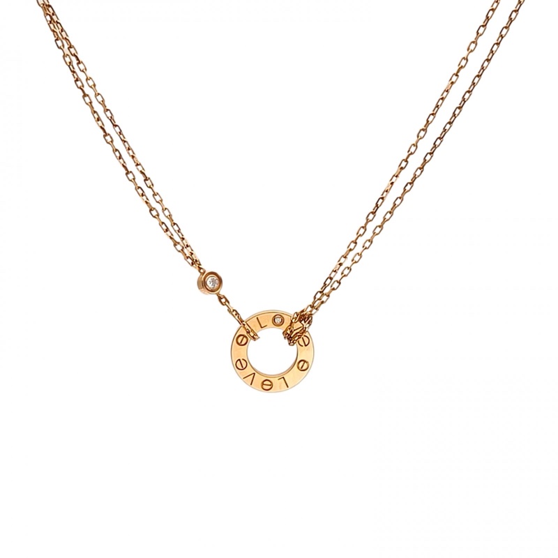 CARTIER LOVE18K金小餅鑲嵌2顆鑽石項鏈18K玫瑰金/鑽石-0