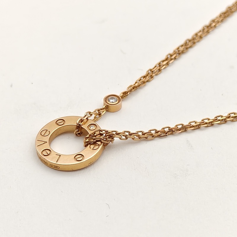 CARTIER LOVE18K金小餅鑲嵌2顆鑽石項鏈18K玫瑰金/鑽石-1