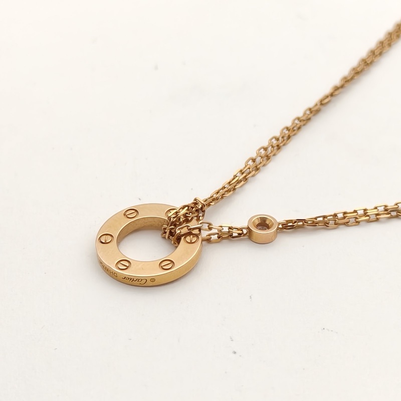 CARTIER LOVE18K金小餅鑲嵌2顆鑽石項鏈18K玫瑰金/鑽石-2