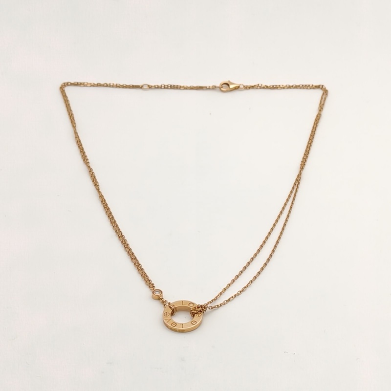 CARTIER LOVE18K金小餅鑲嵌2顆鑽石項鏈18K玫瑰金/鑽石-4