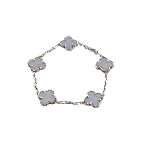 VAN CLEEF&ARPELS VintageAlhambra中號五花手鏈新扣18K白金/紫玉髓S-M碼