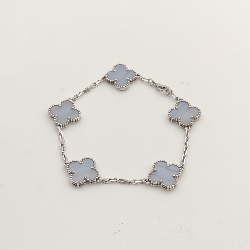 VAN CLEEF&ARPELS VintageAlhambra中號五花手鏈新扣18K白金/紫玉髓S-M碼-1