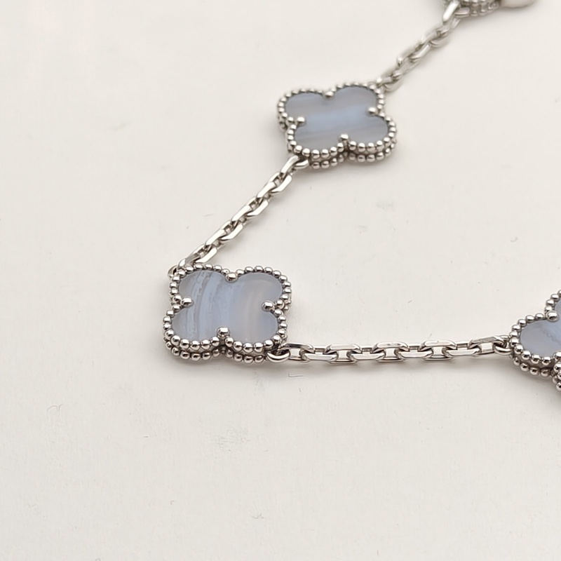 VAN CLEEF&ARPELS VintageAlhambra中號五花手鏈新扣18K白金/紫玉髓S-M碼-2