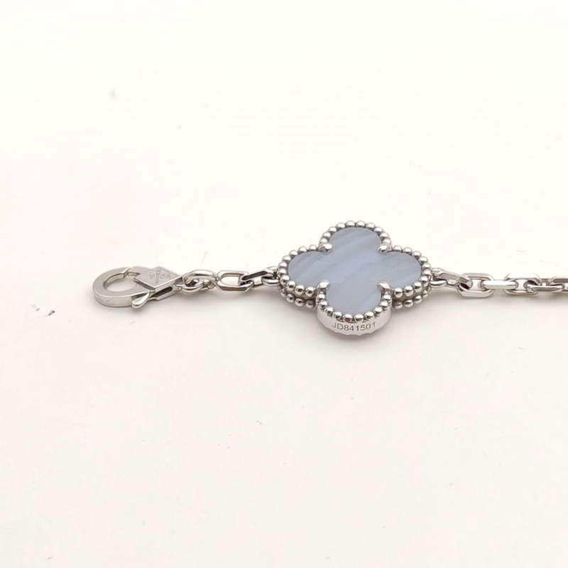 VAN CLEEF&ARPELS VintageAlhambra中號五花手鏈新扣18K白金/紫玉髓S-M碼-3