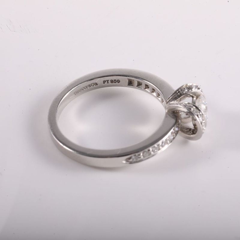 TIFFANY&CO 鑽石pt950Ribbon蝴蝶結鑽戒0.46ct 50-4