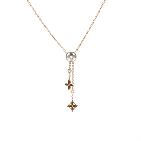 LOUIS VUITTON 18K黃金18K白金18K玫瑰金LVIDYLLEBLOSSOM三色流蘇項鏈