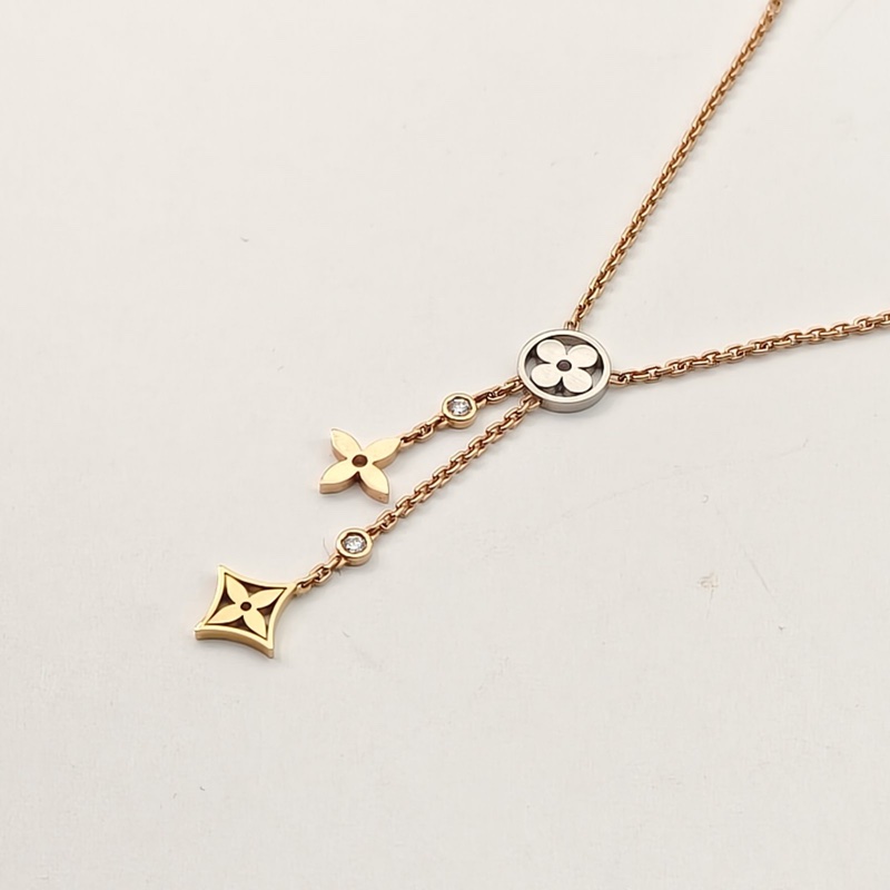 LOUIS VUITTON 18K黃金18K白金18K玫瑰金LVIDYLLEBLOSSOM三色流蘇項鏈-1