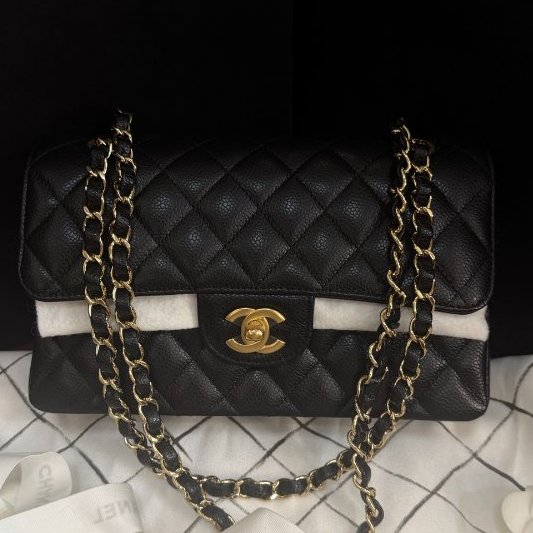 全新品 香奈兒/Chanel 黑金荔枝皮cf 小號鏈條包 芯片款-0