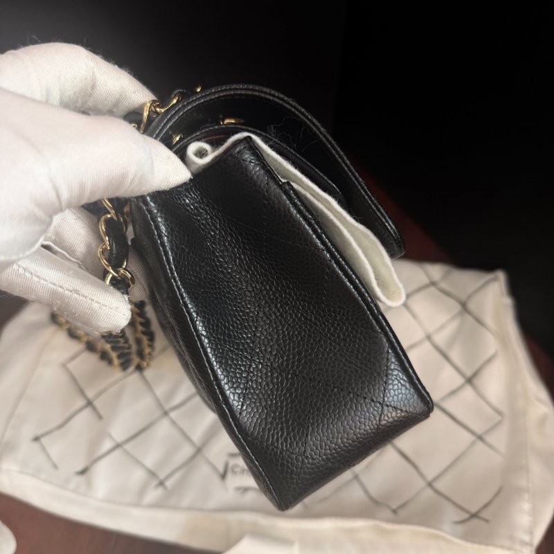 全新品 香奈兒/Chanel 黑金荔枝皮cf 小號鏈條包 芯片款-2