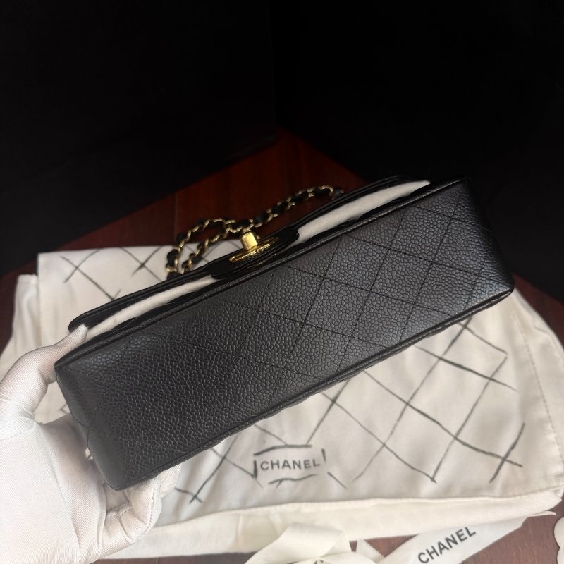 全新品 香奈兒/Chanel 黑金荔枝皮cf 小號鏈條包 芯片款-3