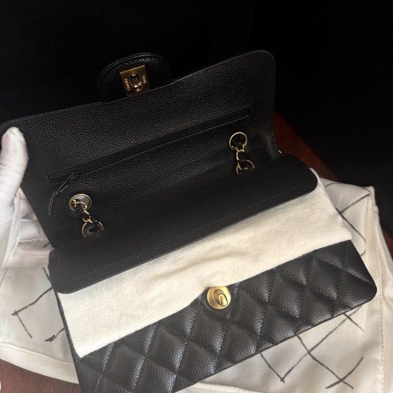 全新品 香奈兒/Chanel 黑金荔枝皮cf 小號鏈條包 芯片款-4