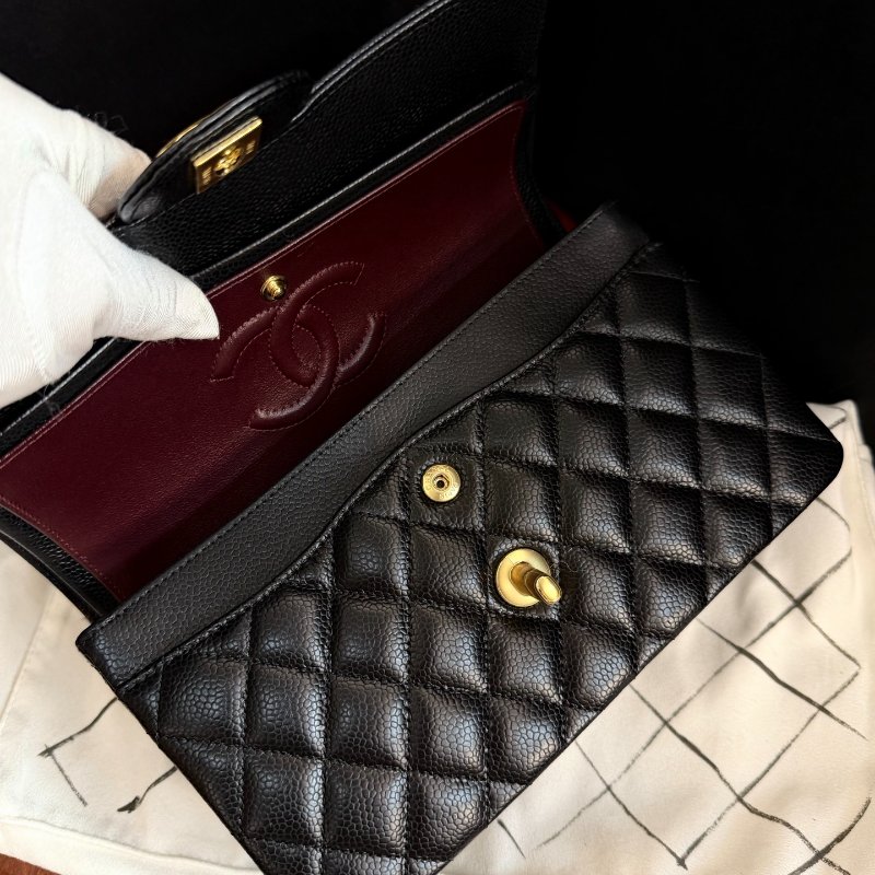 全新品 香奈兒/Chanel 黑金荔枝皮cf 小號鏈條包 芯片款-5