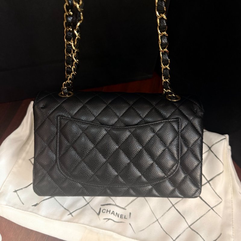 全新品 香奈兒/Chanel 黑金荔枝皮cf 小號鏈條包 芯片款-7