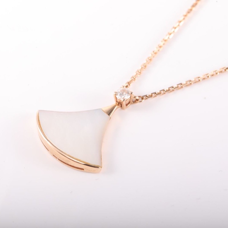 BVLGARI DIVASDREAM單鑽小扇子項鏈大號18K玫瑰金/鑽石/白貝母-1