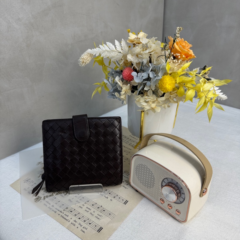 【赫蒂國際精品】Bottega Veneta Intrecciato 編織黑色羊皮錢包👛vintage 中古 二手-1