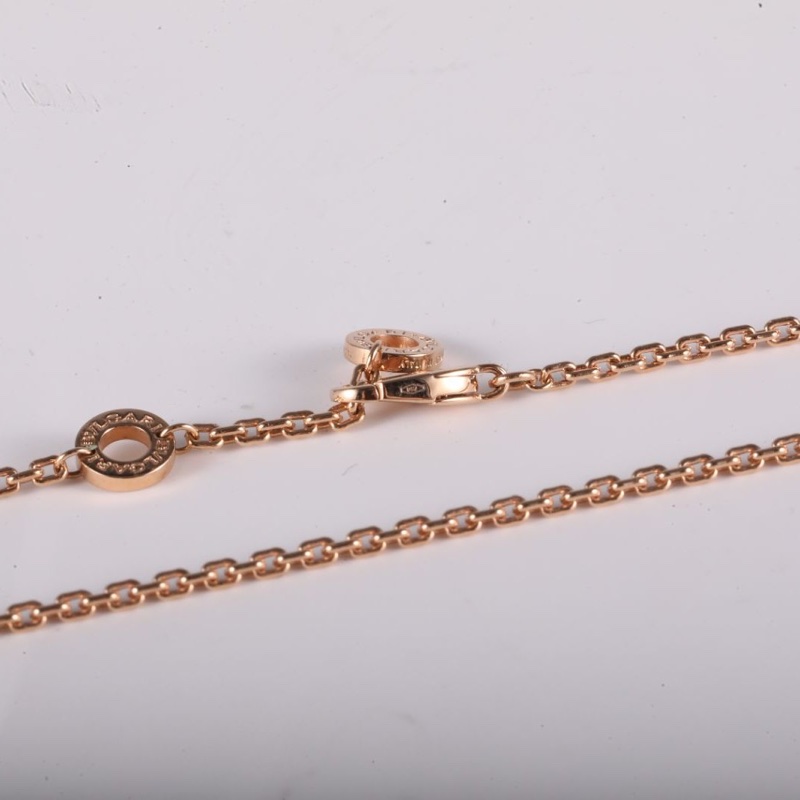 BVLGARI 18K玫瑰金鑽石白貝母SerpentiViper拼鑽蛇骨項鏈-4