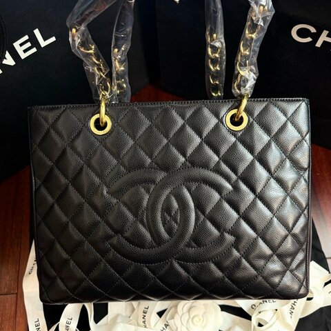 閒置新 香奈兒/Chanel GST 黑金荔枝紋鏈條包
