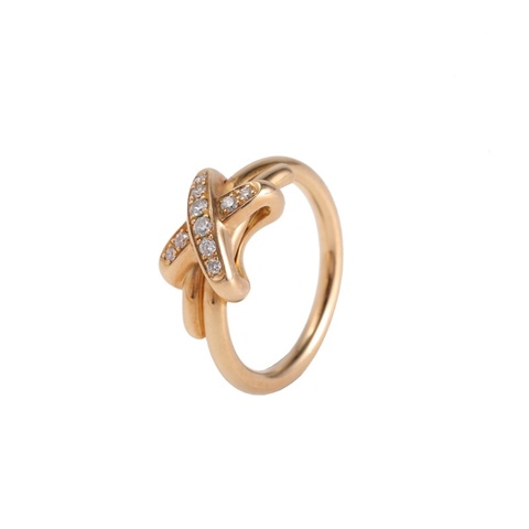 CHAUMET 18K黃金鑽石JuxeDeLiens歡緣小叉戒指鑲鑽49