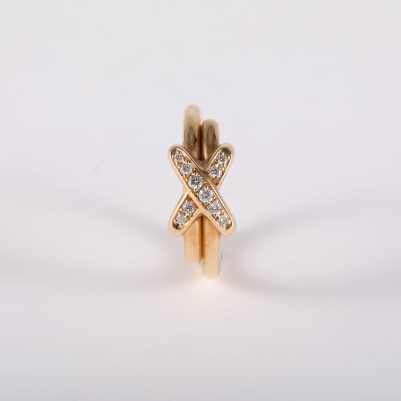 CHAUMET 18K黃金鑽石JuxeDeLiens歡緣小叉戒指鑲鑽49-2