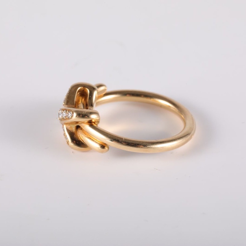 CHAUMET 18K黃金鑽石JuxeDeLiens歡緣小叉戒指鑲鑽49-4