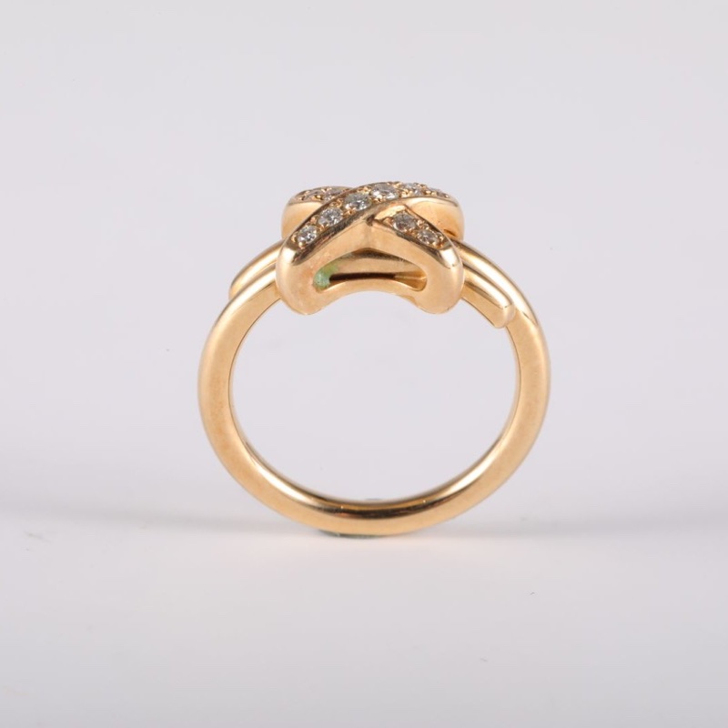 CHAUMET 18K黃金鑽石JuxeDeLiens歡緣小叉戒指鑲鑽49-5
