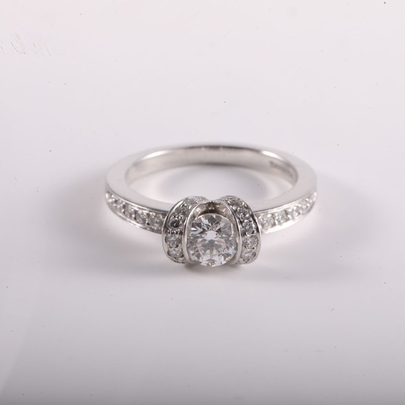PIAGET 18K白金鑽石白金鏤空玫瑰花滿鑽戒指51-3