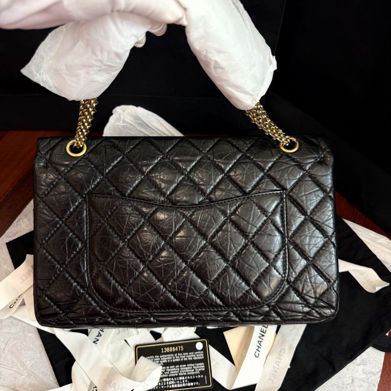 近新品 香奈兒/Chanel 2.55大號黑色菱格紋油蠟皮鏈條包-1