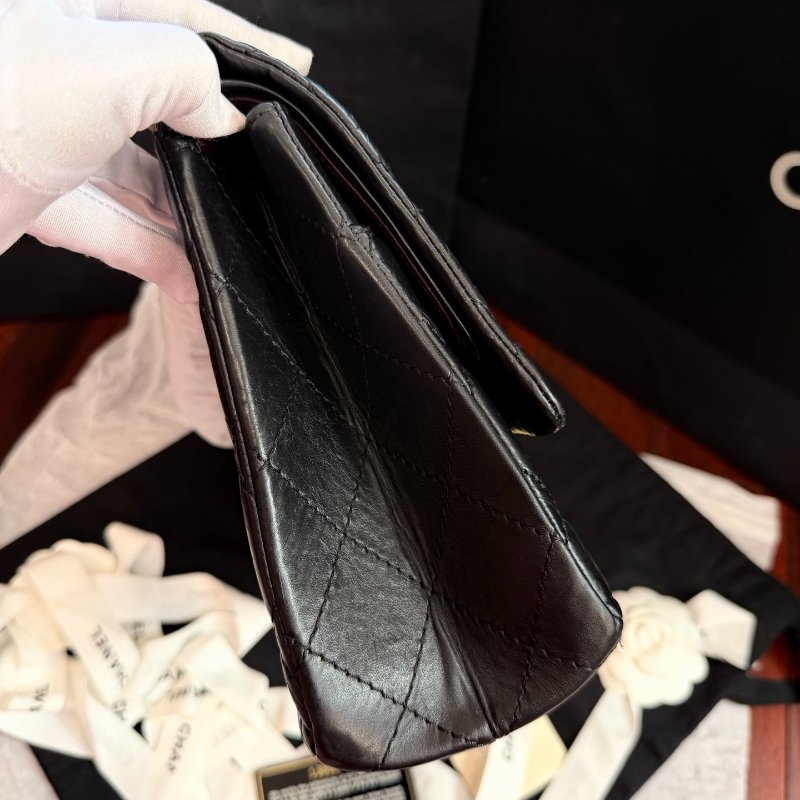 近新品 香奈兒/Chanel 2.55大號黑色菱格紋油蠟皮鏈條包-2
