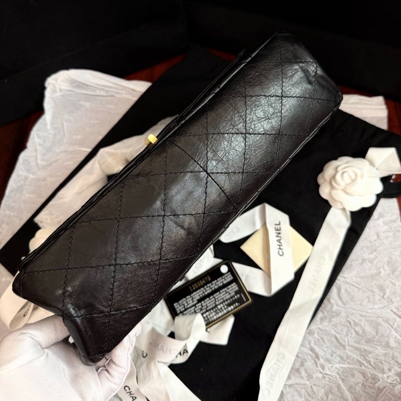 近新品 香奈兒/Chanel 2.55大號黑色菱格紋油蠟皮鏈條包-4