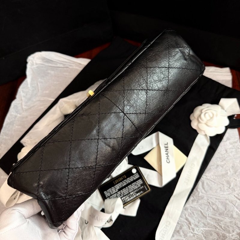 近新品 香奈兒/Chanel 2.55大號黑色菱格紋油蠟皮鏈條包-7