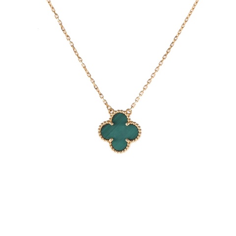 VAN CLEEF&ARPELS VintageAlhambra中號單花項鏈新扣18K黃金/孔雀石