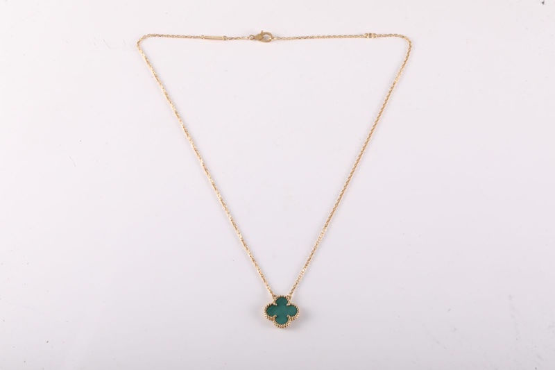 VAN CLEEF&ARPELS VintageAlhambra中號單花項鏈新扣18K黃金/孔雀石-4