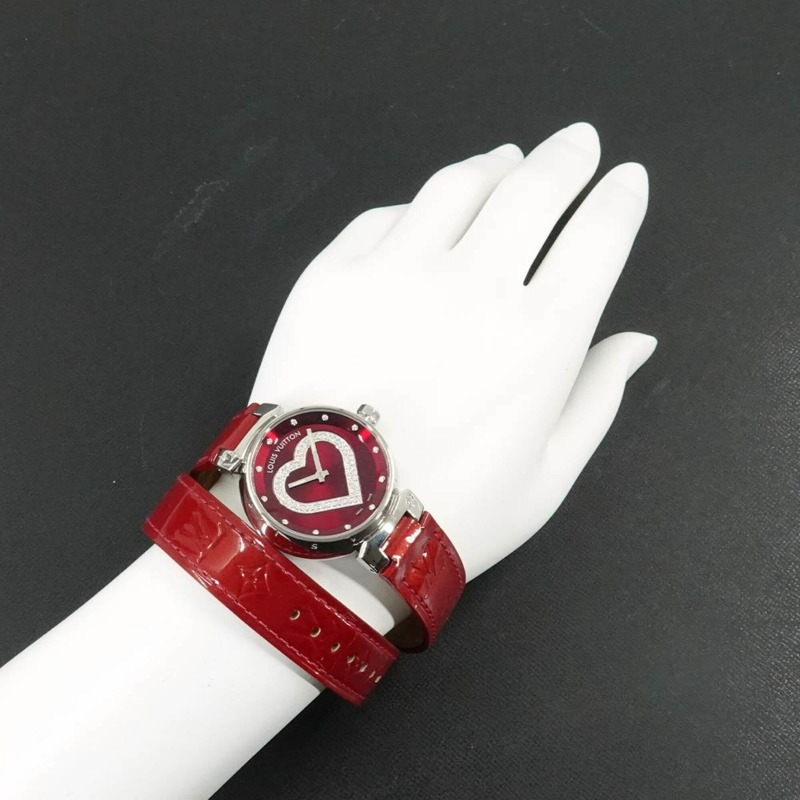 路易威登 Tambour Heart Pomme d'Amour Q1314 女士腕錶 12P 鑲鑽 紅色石英錶-2