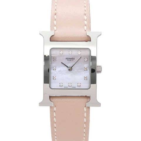 愛馬仕 H-Watch HH1 210 女士腕錶 12P 鑲鑽 白色錶殼 石英錶 H