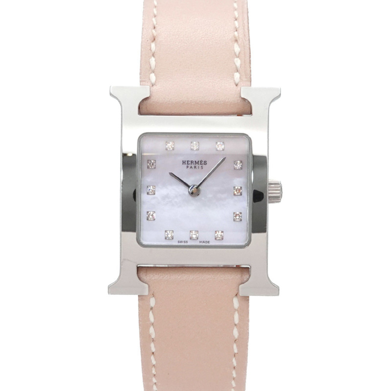 愛馬仕 H-Watch HH1 210 女士腕錶 12P 鑲鑽 白色錶殼 石英錶 H-0