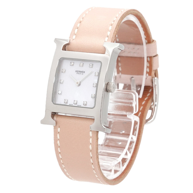 愛馬仕 H-Watch HH1 210 女士腕錶 12P 鑲鑽 白色錶殼 石英錶 H-2