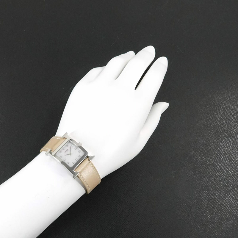 愛馬仕 H-Watch HH1 210 女士腕錶 12P 鑲鑽 白色錶殼 石英錶 H-3