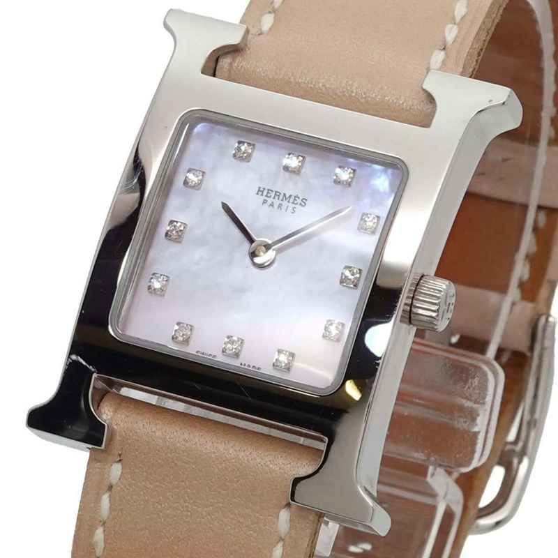 愛馬仕 H-Watch HH1 210 女士腕錶 12P 鑲鑽 白色錶殼 石英錶 H-7