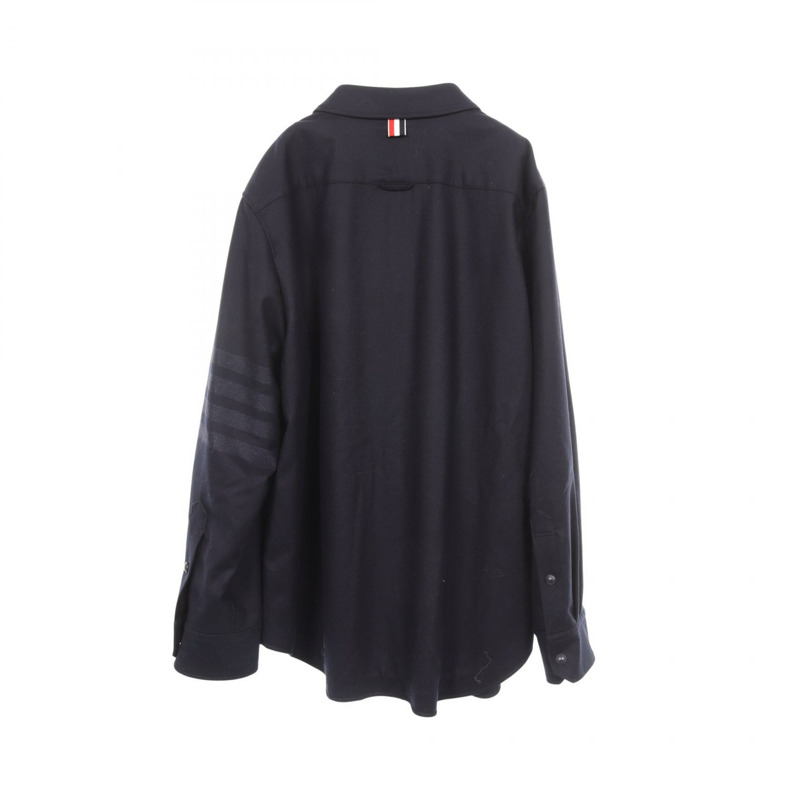 湯姆布朗 (THOM BROWNE) 羊毛夾克襯衫，海軍藍，4號，二手男款-1