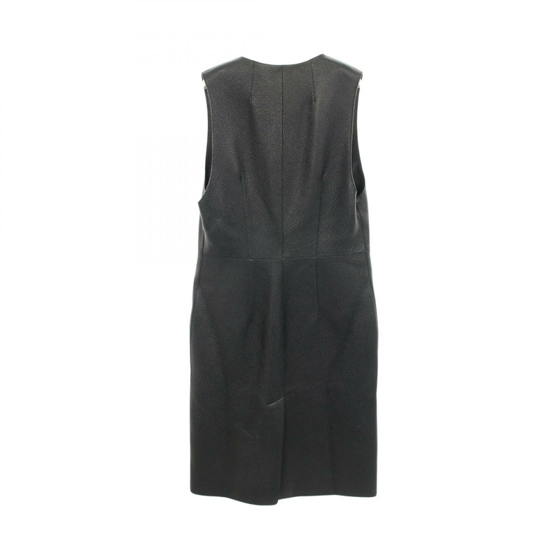 愛馬仕 (HERMES) Serie Button Long Gilet Vest 4E1207D2 Dearskin Black #36 Used Women-1