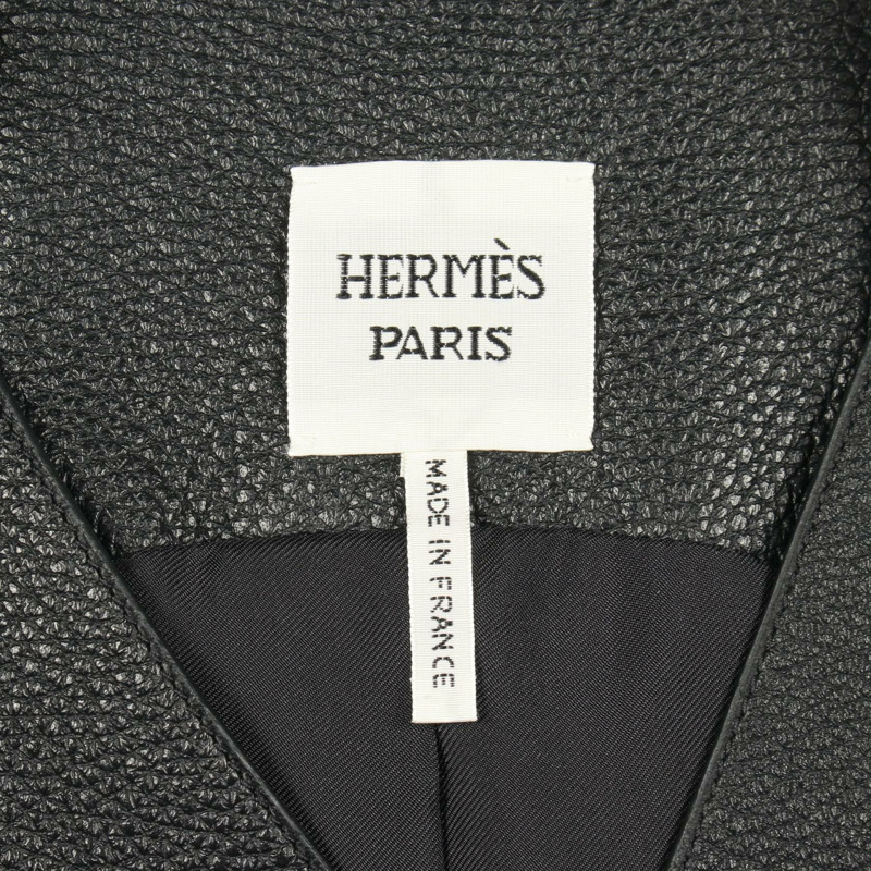 愛馬仕 (HERMES) Serie Button Long Gilet Vest 4E1207D2 Dearskin Black #36 Used Women-2