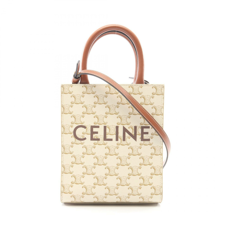 CELINE Mini Vertical Cabas Triomphe 斜背包 194372 帆布皮革二手-0