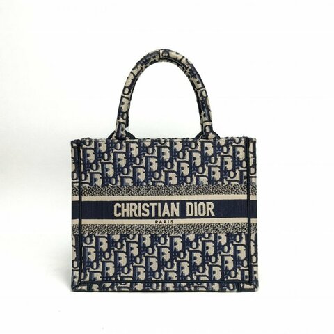 DIOR BookTote小號藍色帆布印花字母刺繡肩背包