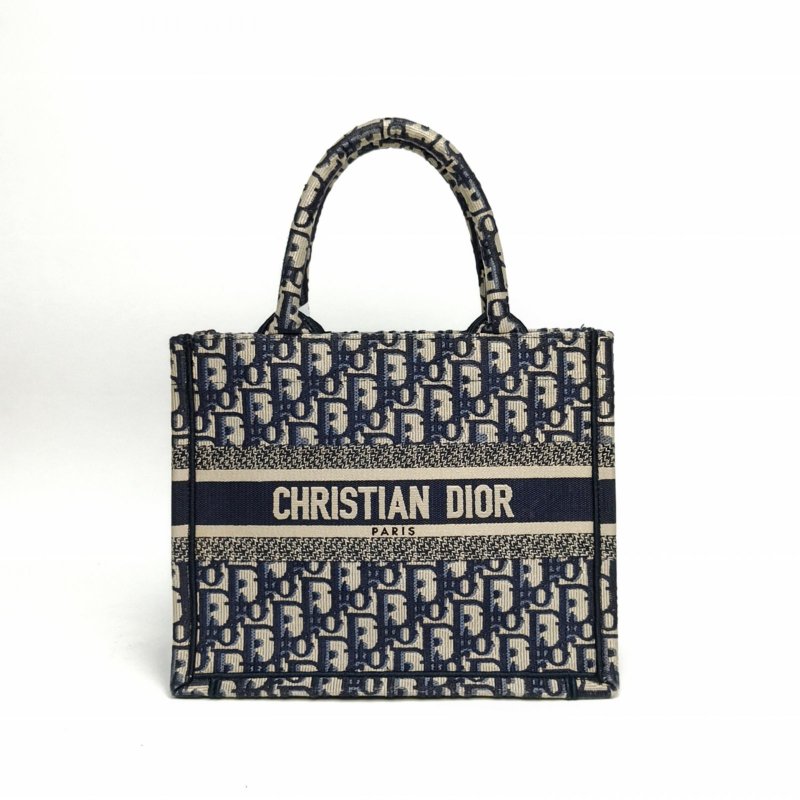 DIOR BookTote小號藍色帆布印花字母刺繡肩背包-0
