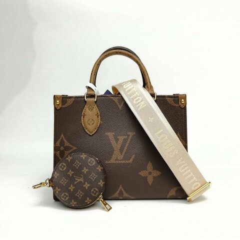 LOUIS VUITTON Onthego小號25二合一老花PVC金扣晶片肩背包