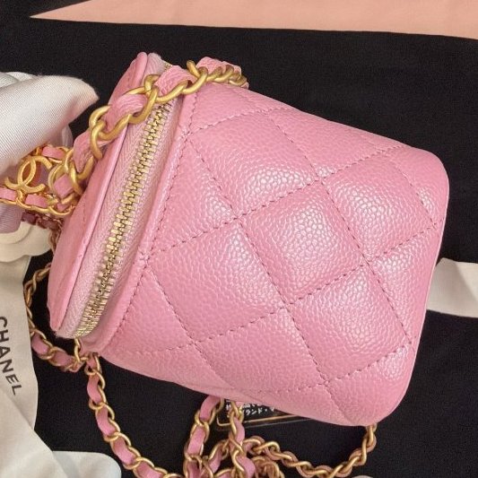 全新品 香奈兒/Chanel 櫻花粉 字母鏤空logo手柄長盒子鏈條包-2